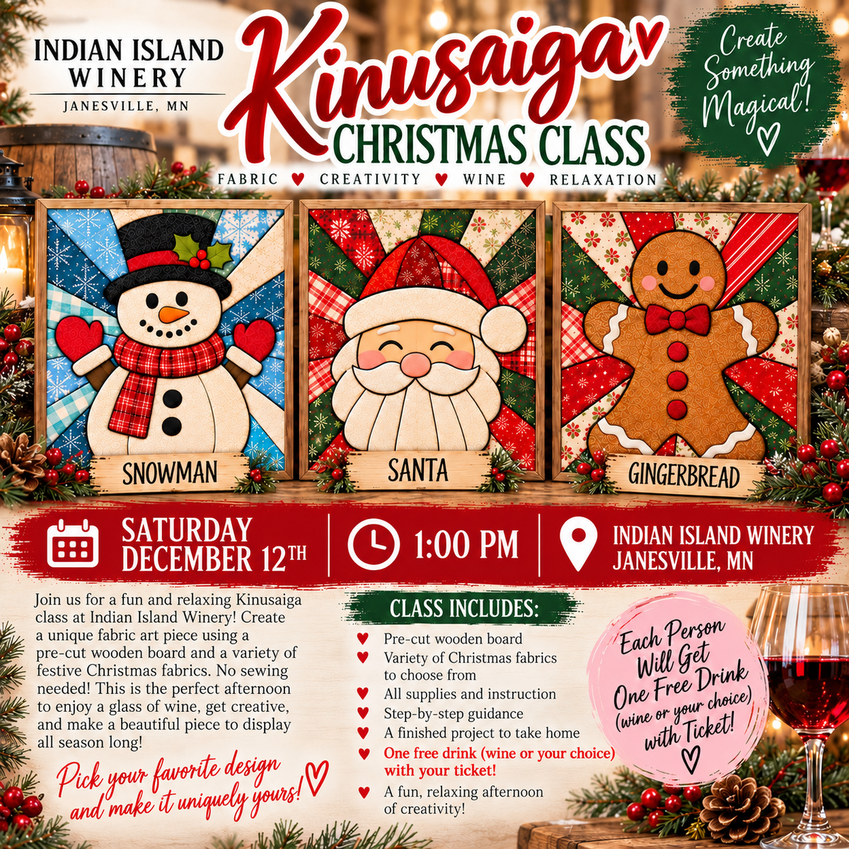 Christmas Kinusaiga class at the winery