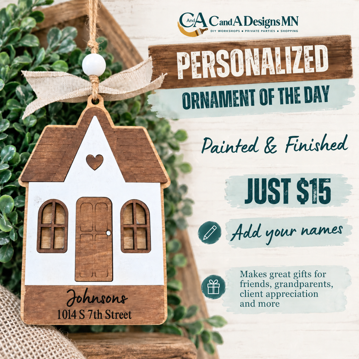 Personalized house ornament with Johnsons family name