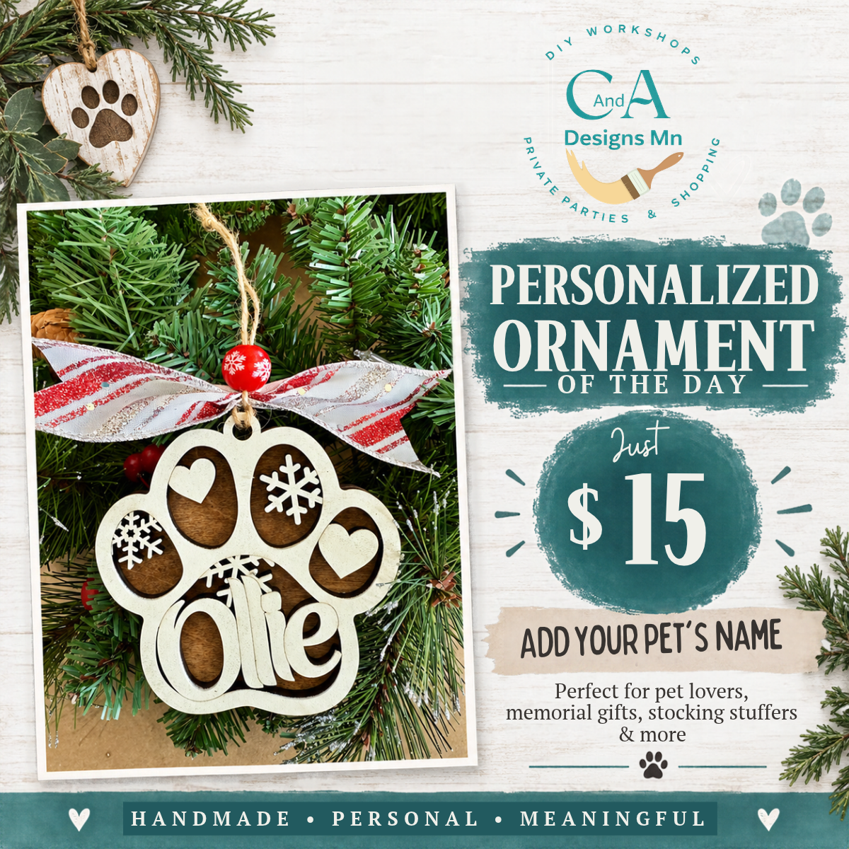Personalized pet paw ornament