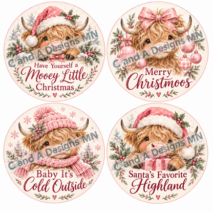 Watermarked preview: pink Highland cow ornament designs