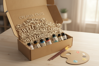 SUBSCRIPTION BOX WITH WOOD WELCOME SIGNS AND PAINT